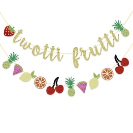 Glitter Twotti Frutti Banner y guirnalda de frutas, Two-tti Frutty Banner, Summer Fruit Decoración de fiesta de cumpleaños (colorido)