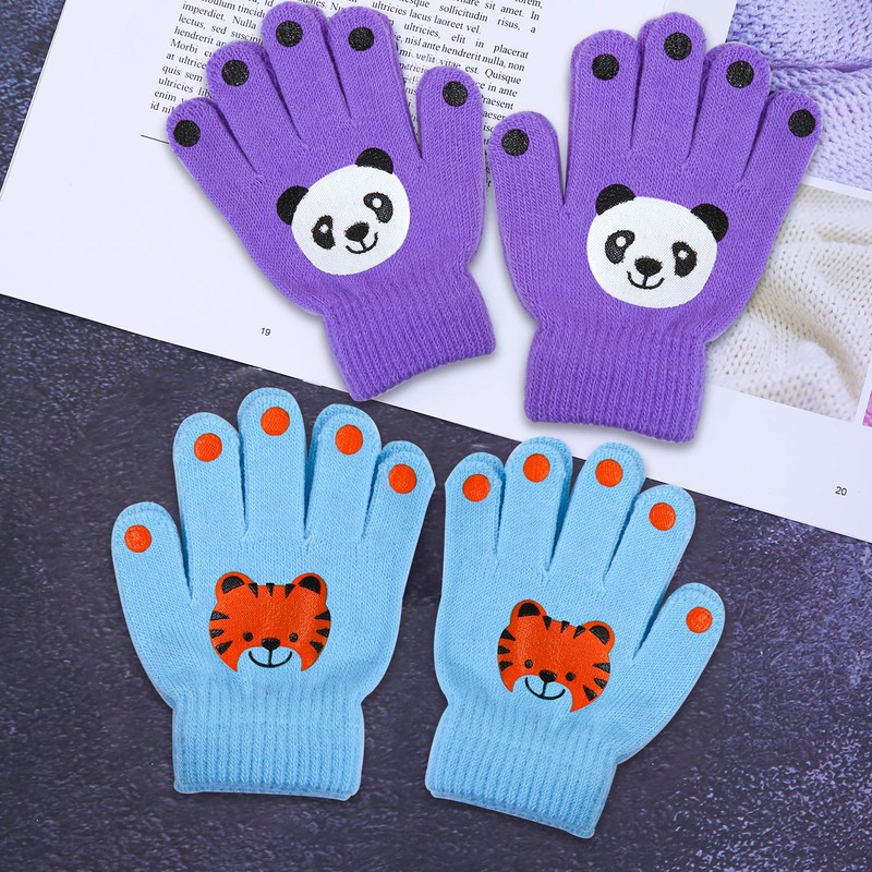 Cooraby 6 Pairs Kids Warm Magic Gloves Winter Stretchy Knit