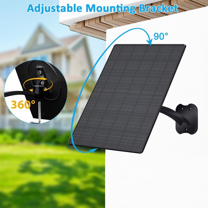 10W Solar Panel for Security Cameras, DC/USB-C/USB, Black, 2 Pack
