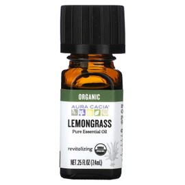 Aura Cacia Organic Lemongrass Essential Oil, GC/MS Tested for Purity, 7.4ml, 0.25 Fl Oz