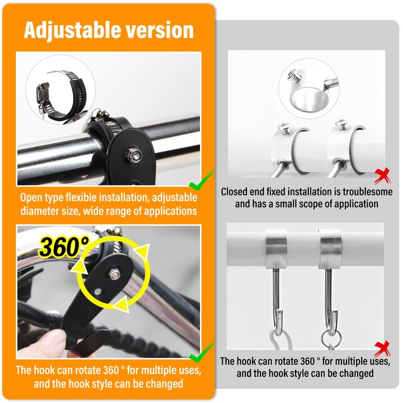 DOVORSY Tube Rod Hooks,Black Adjustable J-Hooks Made of Cold-Rolled Steel,