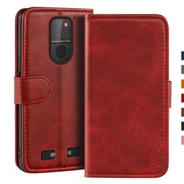 Emporia Smart 5 Mini Case, Leather Wallet Case with Money & Card Slots, Soft TPU Back Magnetic Flip Case Cover for Emporia E5M_001 (4.6 inch), Red