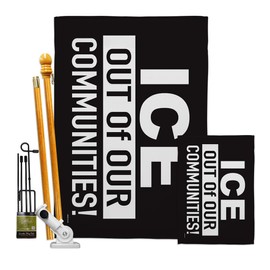 Abolish ICE ICE Out of Our Communities Flag Kit Stand Pole Wall Hanging Decor Home Porch Garden Stake Post Bandera para Mexican Gifts SF NY LA MAGA Support Sign Protest Poster Californian Pride Decor