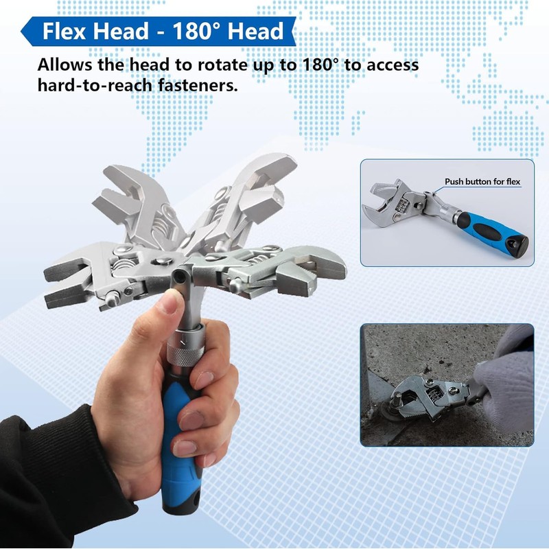 Flexhead Adjustable Wrench, 10" to 12" Ratcheting Crescent Wrenches with
