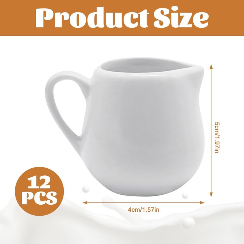 Foreverup 12Pcs Small Milk Jug, 50ml White Ceramic Mini Milk