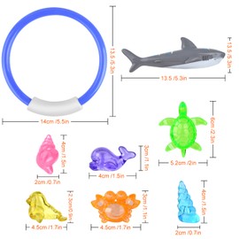 ELECLAND 16 PCS Diving Pool Toys Diving Sharks Rings Sea Life Toys for Kids Summer Swimming Toys Underwater Games Gifts