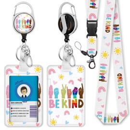 Be Kind Lanyards for Id Badges, Cute Hand Sign Badge Reel Heavy Duty with Carabiner Clip, Fashionable ID Badge Holder with Breakaway Lanyard, Teacher Nurse Office Christmas Gifts
