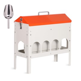 PAUQRWIE 15lbs Automatic Chicken Feeder - 10 Feeding Ports, No Waste Poultry Feeder Large Feeding Though Dispenser for Chickens Duck Turkey Pheasant Chicken Coop