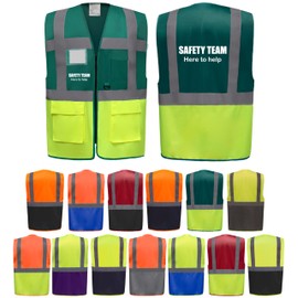 Safety Team Here To Help Two Tone Zipped Hi Vis Vest High Visibility Safety Waistcoat Pockets Reflective Bands Event Staff, Event 13 Colour Options Brook Hi Vis (Green/Yellow, Small)