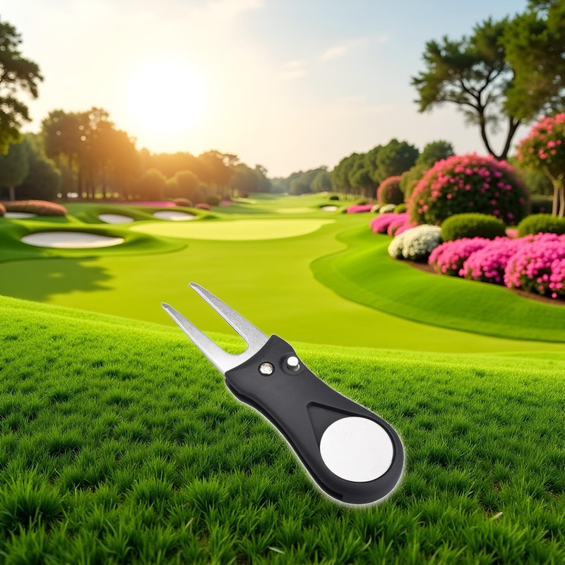 Cawhui 1Pc Black Golf Repair Tool Stainless Steel Foldable, Golf