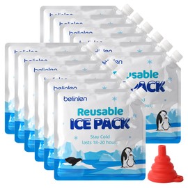 Belinlen 12 Pack 10 x 10 Inch Reusable Long Lasting Ice Packs for Cooler Ice Packs for Lunch Box, Lunch Bags, Beach, Fishing, Camping(7.87mil)