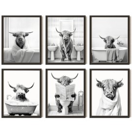 97 Decor Bathroom Cow Pictures Wall Decor - Funny Cow Bathroom Wall Art Prints, Black And White Highland Cow Bathroom Decor, Funny Animal Bull Cow in Bathtub Pictures for Bedroom (8x10 Unframed)