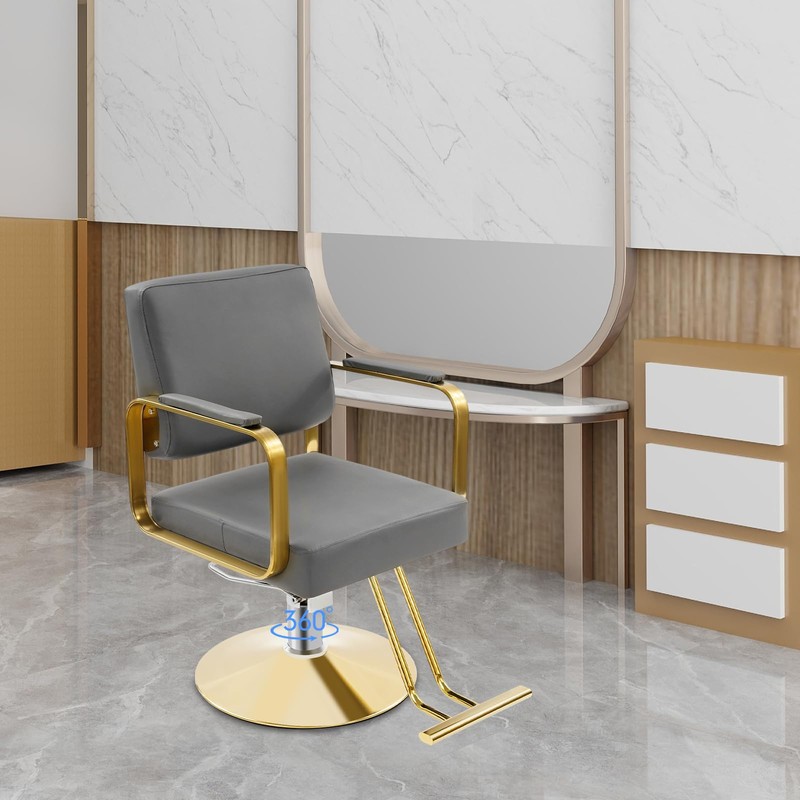 Barber Salon Chair, 360° Swivel, Stainless Steel, 440lbs Load