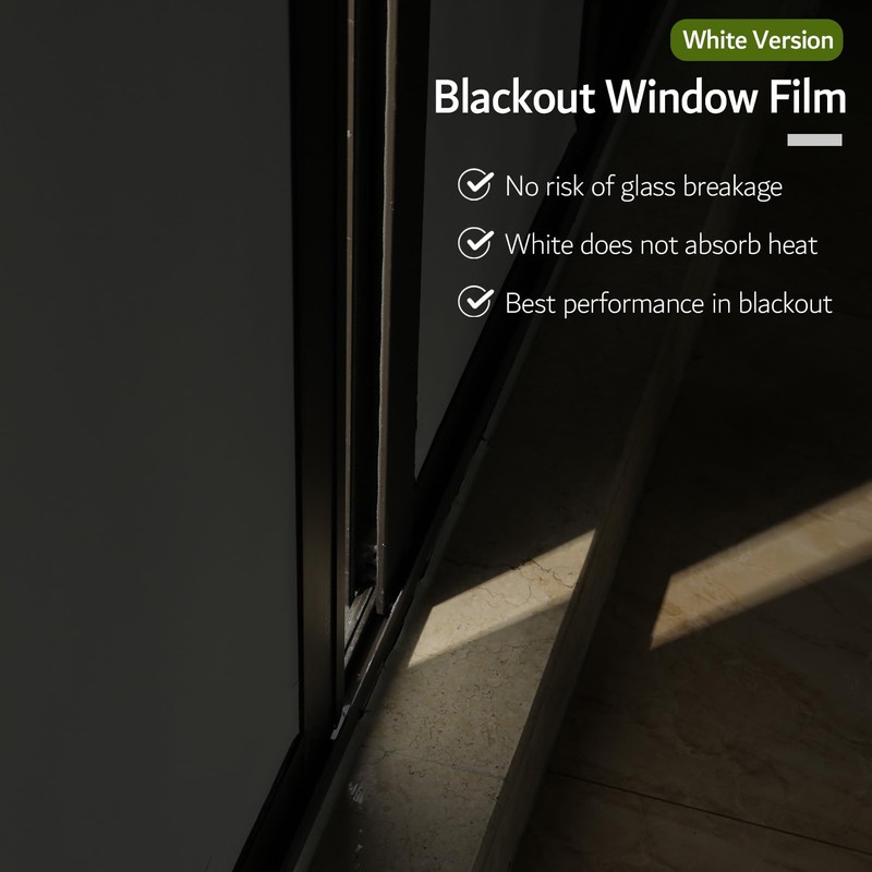 VELIMAX White Blackout Window Film, 100% Light Blocking Window Cover,