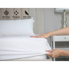 BEAUTEX Microfibre Fitted Sheet, Lightweight and Soft Premium Quality (180 x 200 x 30 cm, White)