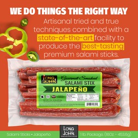 Long John Snacks Jalapeño Dried Salami Stix – Pork & Beef Smoked Links Seasoned with Jalapeño Pepper Spices – Gluten-Free, Bold Flavor & High Heat – Smoked & Seasoned to Perfection - 16oz.