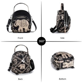 LaRechor Cross Body Bag Women with Handle - Nylon Small Handbag - Elephant Pattern Crossbody Bag - Convertible Shoulder Bag with 2 Straps