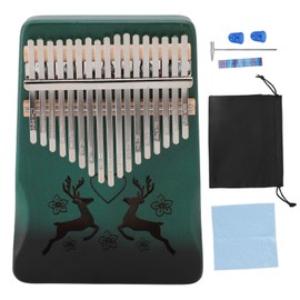 Finger Thumb Piano 17 Keys Exquisite Engraved Pattern Wood Kalimba Thumb Piano Musical Instrument Gradient Green