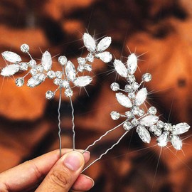 Casdre Crystal Bride Wedding Hair Pins Rhinestone Bridal Hair Pieces Wedding Hair Accessories for Women and Girls (Pack of 2) (A Silver)