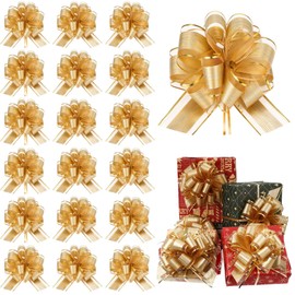48 Pcs Large Pull Bows for Gift Wrapping Gift Bows Organza Pull Bow for Gift Baskets Big Ribbon Bows for Valentine's Day Easter Wedding Presents Decorating (Gold)