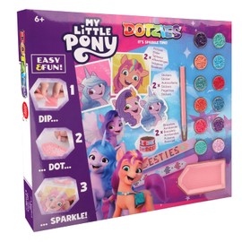 DIAMOND DOTZ DTZ10.009 My Little Pony Original 5D Diamond Painting Dotzies Set 6 Motifs: 2 Pictures 15 x 15 cm, 2 Bracelets, 2 Stickers/Stickers, DIY Diamond Complete Set for Children from 6 Years,