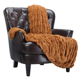 Chanasya Premium Ruched Faux Fur Throw Blanket - Luxurious, Soft Reversible Mink Blanket - 50" x 65” - Cathy Spice