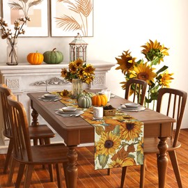 Linen Watercolor Pumpkin Sunflower Fall Table Runner Farmhouse Fall Autumn Thanksgiving Harvest Festival Decorations and Supplies for Home Kitchen Table-13×72''
