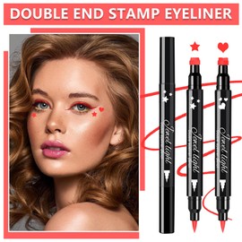 QIUFSSE 2PCS Red Liquid Eyeliner Heart and Star Eyeliner Stamp,Double-headed Waterproof Red Eyeliner Pencil,Fast-drying Eye Liner Stamp Makeup for Women