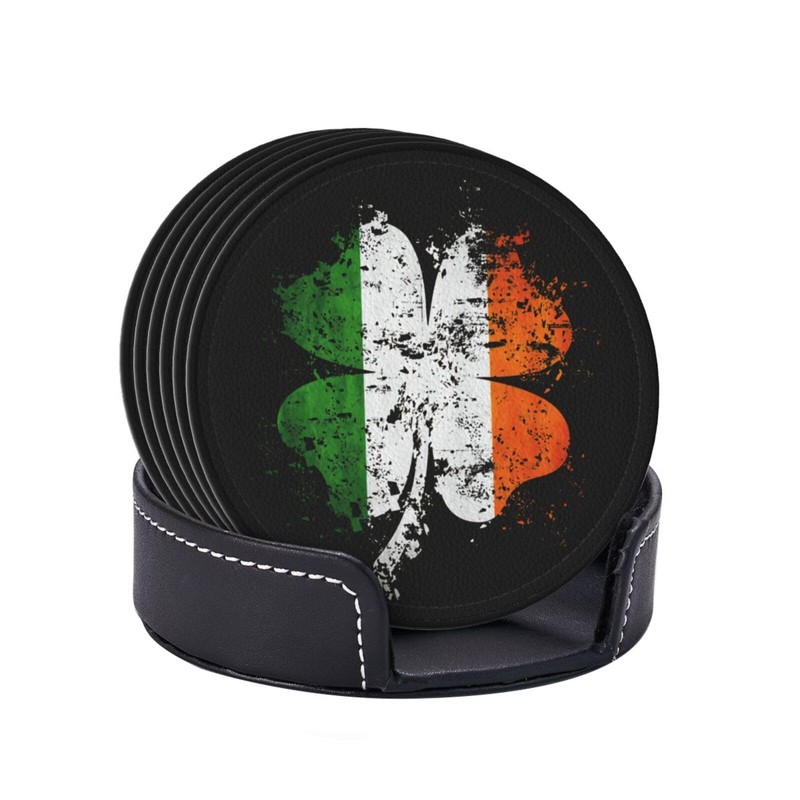 St Patricks Day Irish Shamrock Coasters for Drinks with Holder