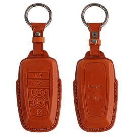 Car Key Fob Cover Case Leather 5 Buttons with Keychain Key Shell Compatible with Ford F150 Bronco Explorer Mustang Expedition Edge Fusion F250 F350 F450 F550 2022 2021 2020 2019 Brown