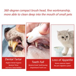 DQITJ 2 Pcs 360-Degree Small Dog and Cat Toothbrush, Bristle Diameter 0.51", Soft Silicone Deep Pet Teeth Cleaning Kit (Colors May Vary)