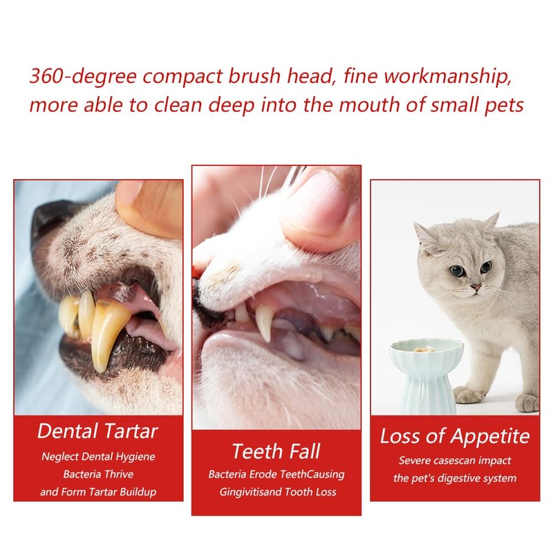 DQITJ 2 Pcs 360-Degree Small Dog and Cat Toothbrush, Bristle