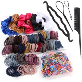 200 Ligas Gruesas/Fino para Cabello, 1000 Mini Bandas de Goma, 5 Círculos de Cabello Satinado, Juego de 4 Herramientas para Peinar, Ldeal para Mujeres y Niños (A)