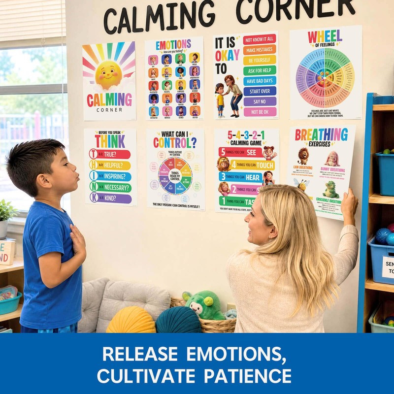 YUSPENYE 14pcs Calming Corner Posters, 11x14in SEL Classroom Decor