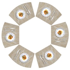 Kreatur - Manteles individuales de vinilo tejidos para mesa de comedor, duraderos, resistentes al calor, lavables, para mesa redonda, juego de 6 manteles individuales, color dorado