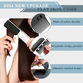 Dladhict Flat Iron Comb Attachment, Removable Hair Straightener Comb, The Comb for Flat Iron for Black Hair, Professional or Home Use Compact Straightening Comb Styling Tool (Black)