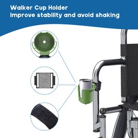 Universal Walker Cup Holder for Drive Medical Nitro Rollator & Wheelchairs | Nylon holder with silicone pads for walkers, wheelchairs & strollers. Fits 0.75-1.75" tubes to hold 8-28oz drinks.