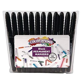 ColorationsÂ® Black Permanent Fine-Tip Markers, Set of 12, Use on Paper, Plastic, Metal and More, Ink Dries Quickly and is Non-Toxic, Use for Classroom, Home or Office