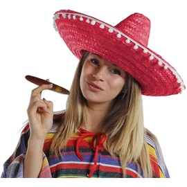 LADIES RED MEXICAN SOMBRERO + MOUSTACHE + JUMBO CIGAR NOVELTY FANCY DRESS ACCESSORY FANCY DRESS COSTUME SET