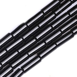 HAAMIIQII 28pcs 4x13mm Natural Black Onyx Beads Column Cylinder Tube Loose Gemstone Beads for Jewelry Making DIY Bracelet Necklace