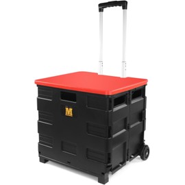 MaxWorks 50830 Collapsible Black Rolling Folding Dolly Cart for Teachers - Multi-Functional Teacher Dolly with Extra Storage, Durable Wheels, and Easy-to-Fold Design for Classroom, Office, Shopping