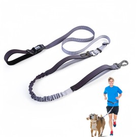 JETOG Heavy Duty Hands Free Dog Leash, 5-7 FT Reflective Adjustable Waist Dog Leash Belt with Padded Handles, Shock Absorbing Bungee and Car Seat Belt for Large Medium Dogs (Gradient Smoke, XL)