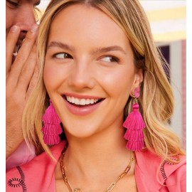 Me&Hz Women's Hot Pink Tassel Earring Fringe Drop Dangle Long Layered Thread Tassel Earrings Bohemian Jewelry for