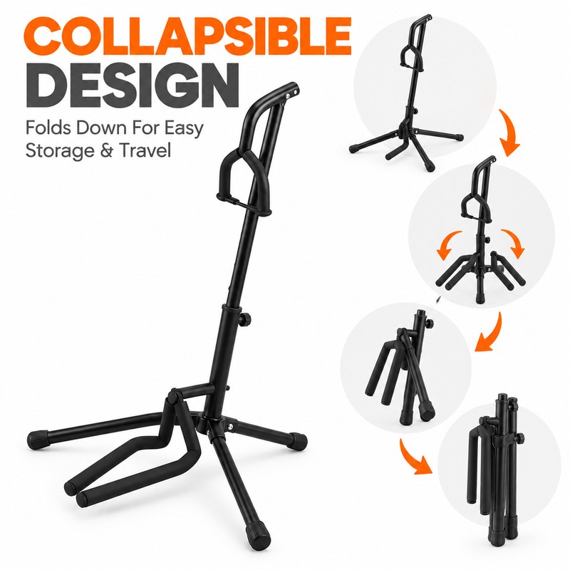 Portable Guitar Stand for Guitar Storage – Collapsible Tripod with