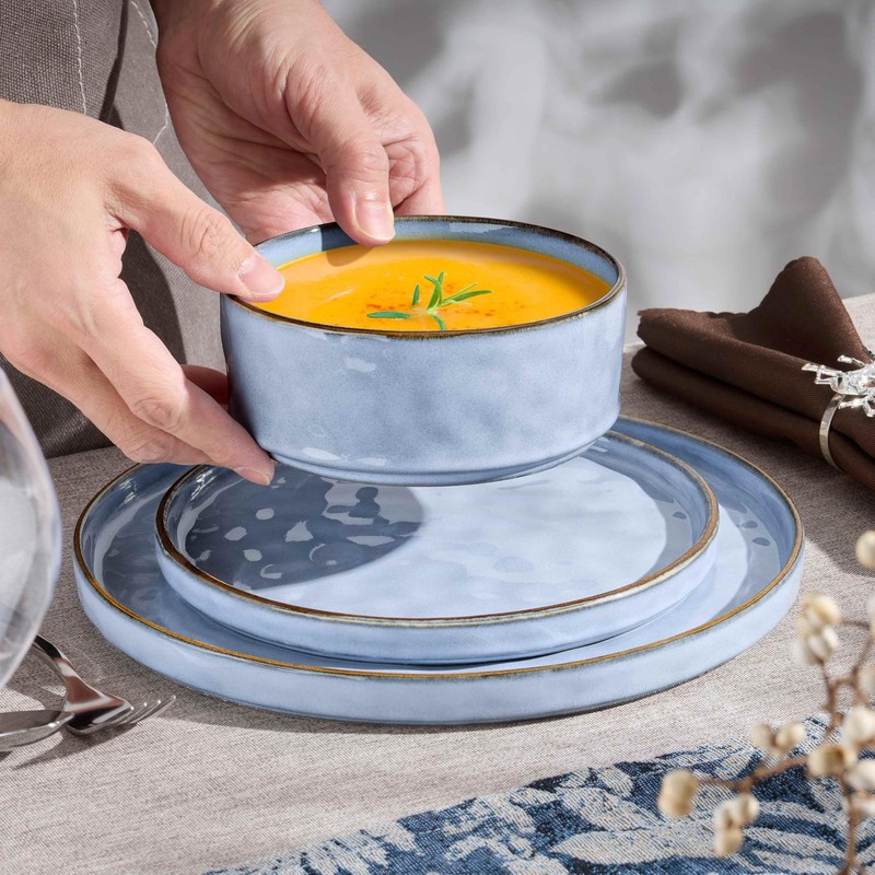 Herogo 18 Pieces Dishes Sets for 6, Stoneware Dinnerware Dishwasher