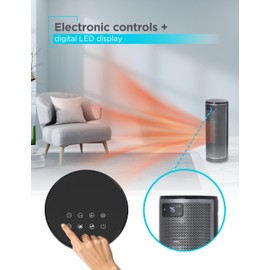 BLACK+DECKER Ceramic Oscillating Tower Heater with Remote Control, Space Heater with Digital LED Display, Adjustable Thermostat, Portable Heater with 3 Heat Settings up to 1500W, BHTC209, Black