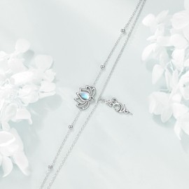 JERWLI Om Symbol Bracelet 925 Sterling Silver Lotus Breathe Symbol Bracelet Moonstone Lotus Breathing Bracelets Breathlace Jewelry Gifts For Women Female