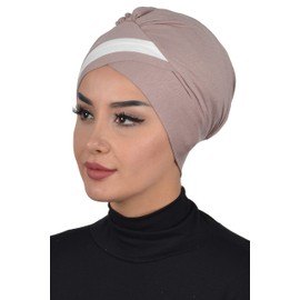 Aisha's Design - Envolturas de cabeza de turbante instantáneo preatadas para mujer, 95% algodón, bufanda hiyab de 2 colores, Visón - Marfil, Talla única