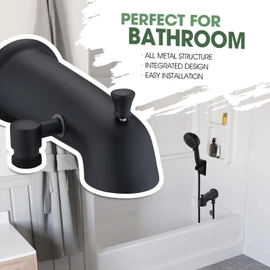 RAINREVIVE All Metal Tub Spout with Diverter Fits for Threaded 1/2" or 3/4" IPS, Bathtub Faucet with Sprayer High Pressure 9 Settings Hand Held Shower, Matte Black