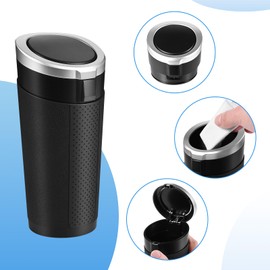 Car Trash Can Bin with Lid, Mini Leakproof Garbage Can for Vehicle, Cup Holder Trash Can, Small Trash Bin for Cars, Home, Bedroom, Office(Silver 01)